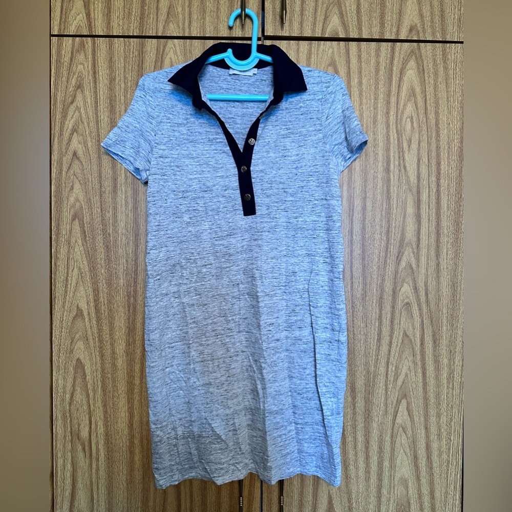Tory Burch Gray Polo Dress with Black Collar